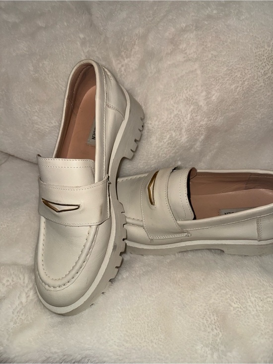 Steve Madden Shoes - Steve Madden White Leather Chunky Loafers with Gold Trim